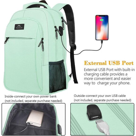 🆕Matein Men Mint Green Travel Business Anti Theft Slim Sturdy Laptops Backpack - Picture 10 of 10